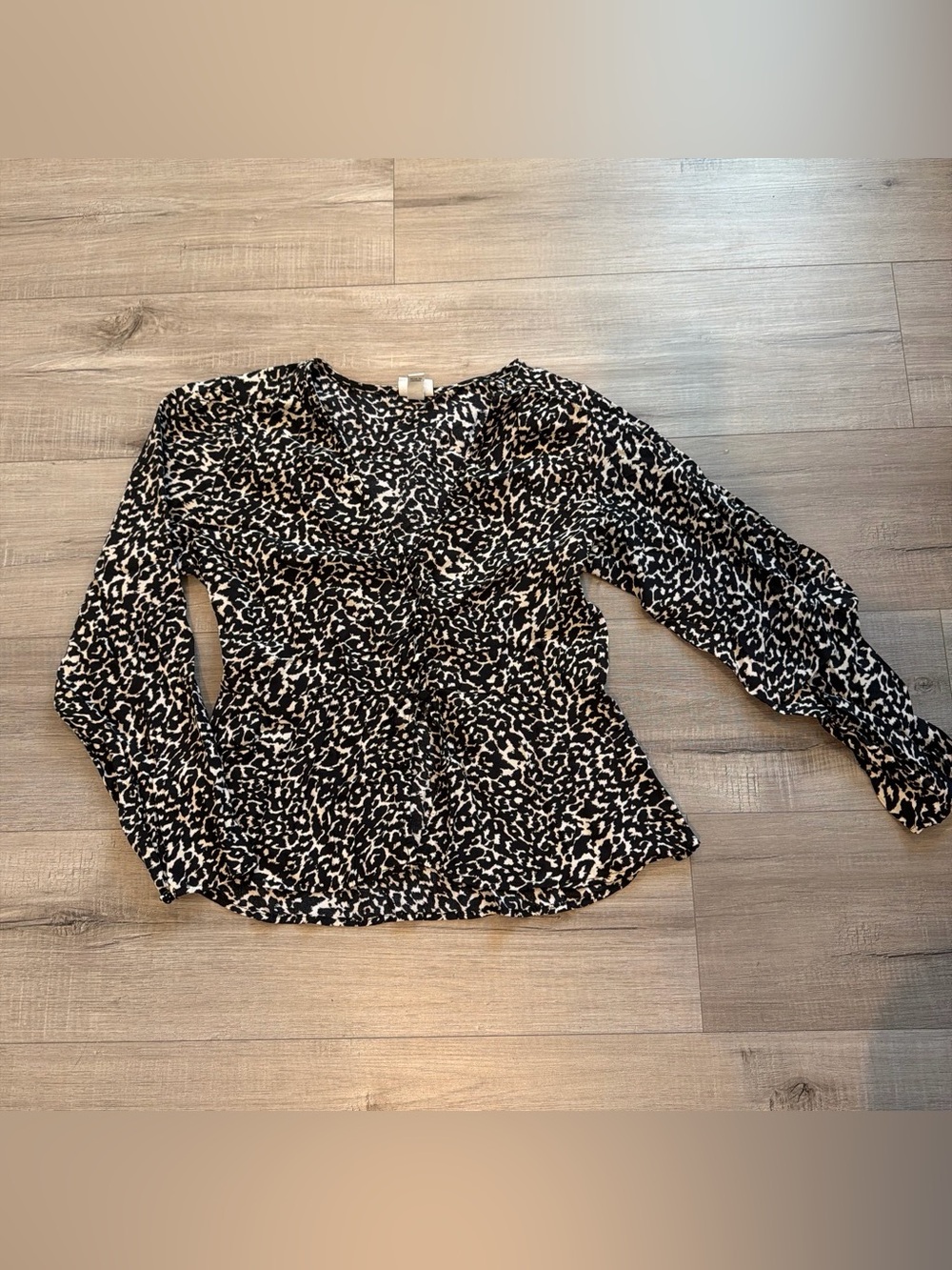 a new day Black and Cream Leopard-Print Long Sleeve Blouse